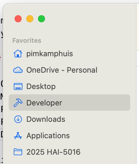 Developer folder in Finder favorites