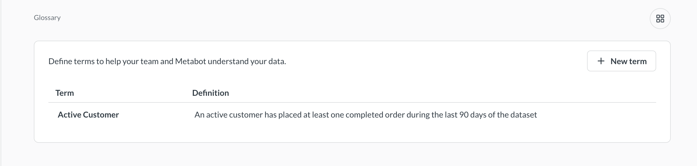Metabase data studio glossary